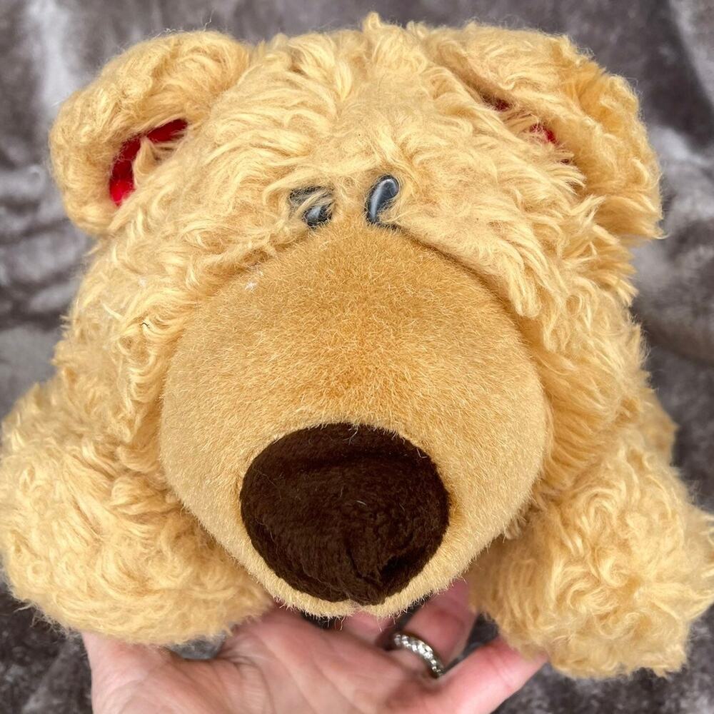 Plush Tan Bear w/ Big Nose Red Back Paws Floppy Stuffed Animal AMS Toy READ